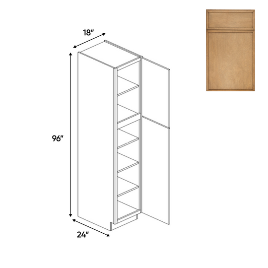 RTA - Slim Shaker Karamel - Single Door Pantry Cabinets - 18"W x 96"H x 24"D