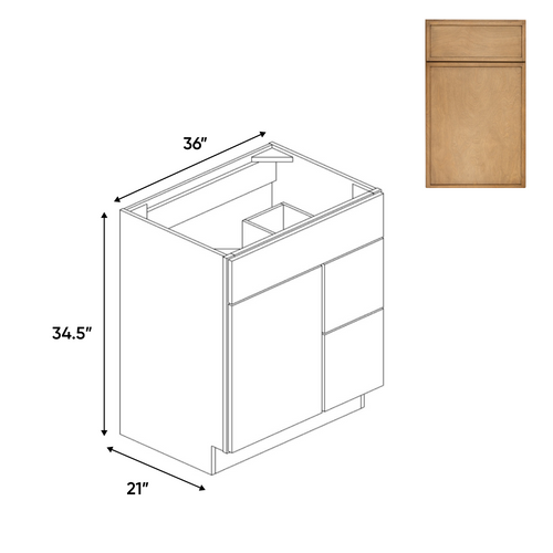 RTA - Slim Shaker Karamel - Vanity Sink Drawer Base Cabinets - 36