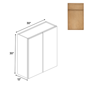 RTA - Slim Shaker Karamel - 30"Height Double Door Wall Cabinets - 30"W x 30"H x 12"D