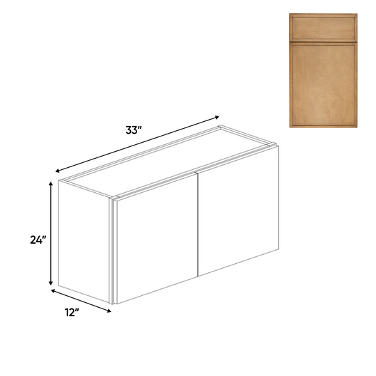 RTA - Slim Shaker Karamel - 24"Height Double Door Wall Cabinets - 33"W x 24"H x 12"D