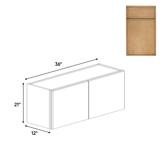 RTA - Slim Shaker Karamel - 21"Height Double Door Wall Cabinets - 36"W x 21"H x 12"D
