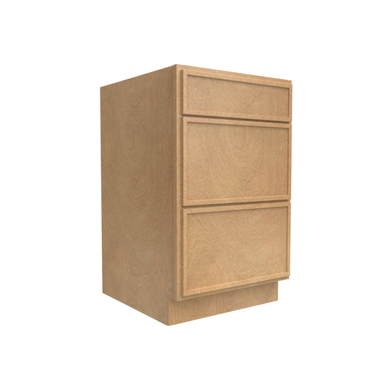 RTA - Slim Shaker Karamel - Three Drawer Base Cabinets - 21"W x 34.5"H x 24"D