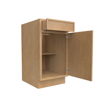Load image into Gallery viewer, RTA - Slim Shaker Karamel - Single Door Base Cabinet (Specify Door Hinges on Left or Right Side) - 18&quot;W x 34.5&quot;H x 24&quot;D