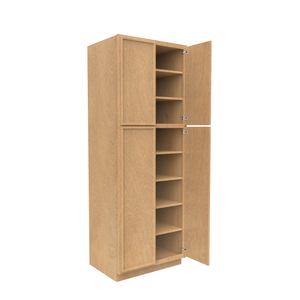 RTA - Slim Shaker Karamel - Double Door Pantry Cabinets - 30"W x 84"H x 24"D