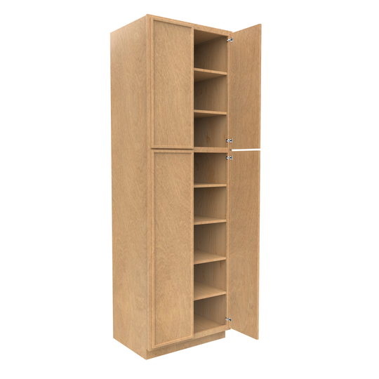 RTA - Slim Shaker Karamel - Double Door Pantry Cabinets - 30"W x 96"H x 24"D