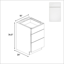 Load image into Gallery viewer, RTA - Slim Shaker Oatmeal - Three Drawer Base Cabinets - 15&quot;W x 34.5&quot;H x 24&quot;D