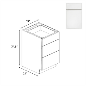 RTA - Slim Shaker Oatmeal - Three Drawer Base Cabinets - 15"W x 34.5"H x 24"D