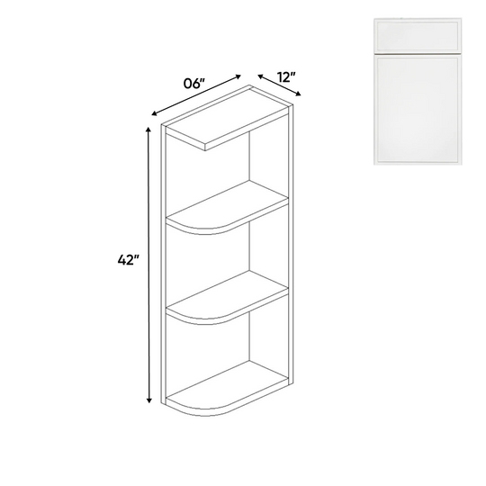 RTA - Slim Shaker Oatmeal - Wall Open Shelf Cabinets - 6"W x 42"H x 12"D