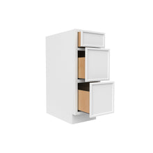 Load image into Gallery viewer, RTA - Slim Shaker Oatmeal - Three Drawer Base Cabinets - 12&quot;W x 34.5&quot;H x 24&quot;D