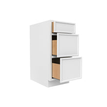 Load image into Gallery viewer, RTA - Slim Shaker Oatmeal - Three Drawer Base Cabinets - 15&quot;W x 34.5&quot;H x 24&quot;D