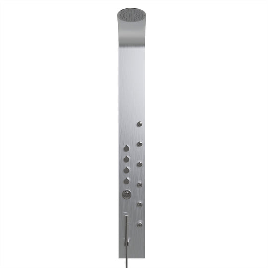 65 in. 6-Jet Stainless Steel Shower Panel System with Fixed Round Rainfall Showerhead & Handheld Shower, Self-Cleaning & Jet Massage Feature