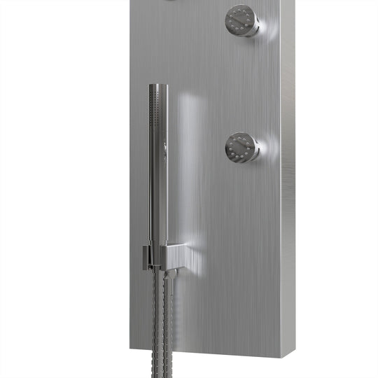 65 in. 6-Jet Stainless Steel Shower Panel System with Fixed Round Rainfall Showerhead & Handheld Shower, Self-Cleaning & Jet Massage Feature