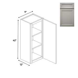 RTA - Windsor Ashen - 42"Height Single Door Wall Cabinets - 9"W x 42"H x 12"D