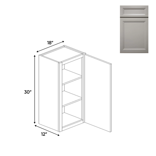 RTA - Windsor Ashen - 30"Height Single Door Wall Cabinets - 18"W x 30"H x 12"D