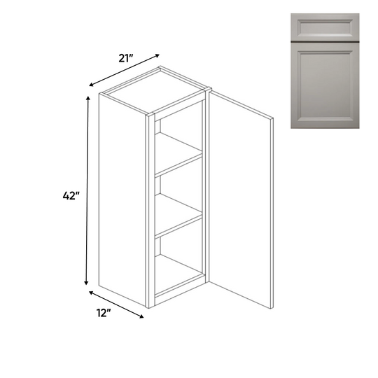 RTA - Windsor Ashen - 42"Height Single Door Wall Cabinets - 21"W x 42"H x 12"D