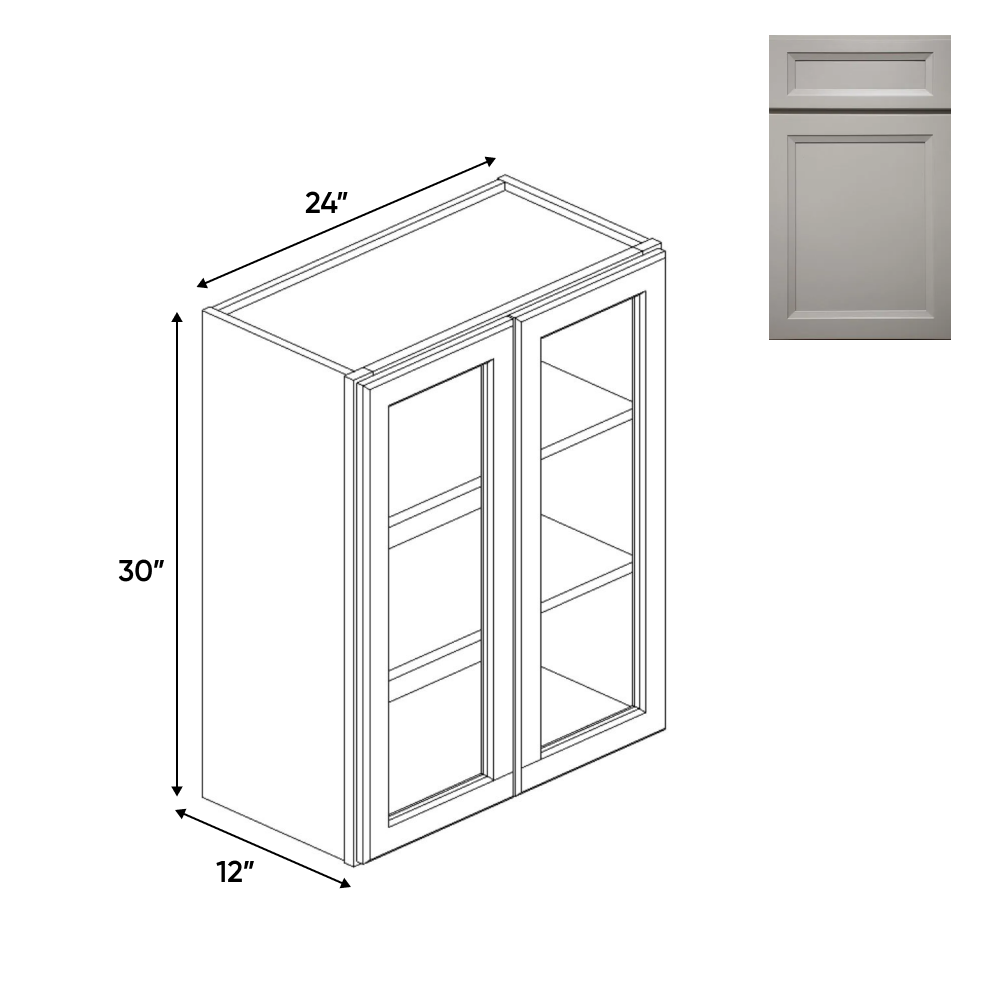 RTA - Windsor Ashen - Double Glass Door Wall Cabinets - 24