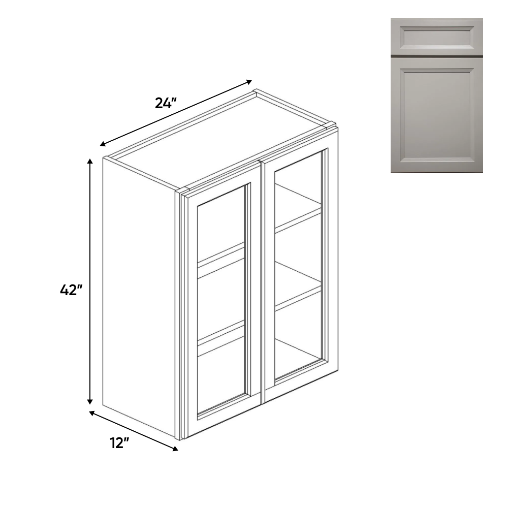 RTA - Windsor Ashen - Double Glass Door Wall Cabinets - 24