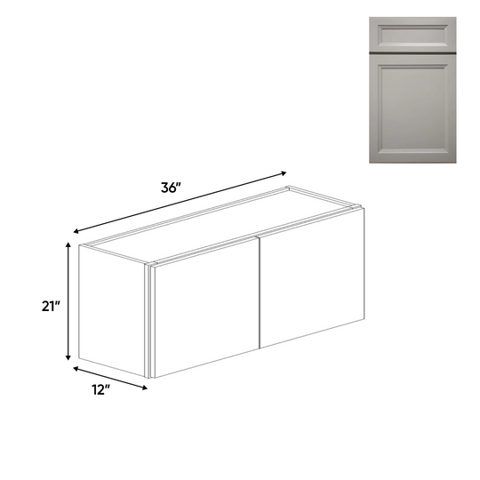 RTA - Windsor Ashen - 21"Height Double Door Wall Cabinets - 36"W x 21"H x 12"D