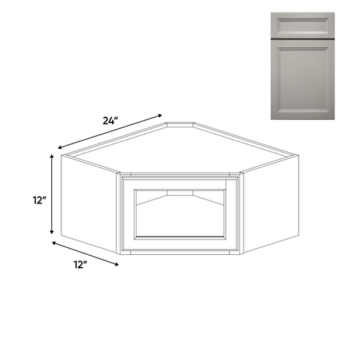 RTA - Windsor Ashen - Diagonal Corner Glass Door Wall Cabinets - 24