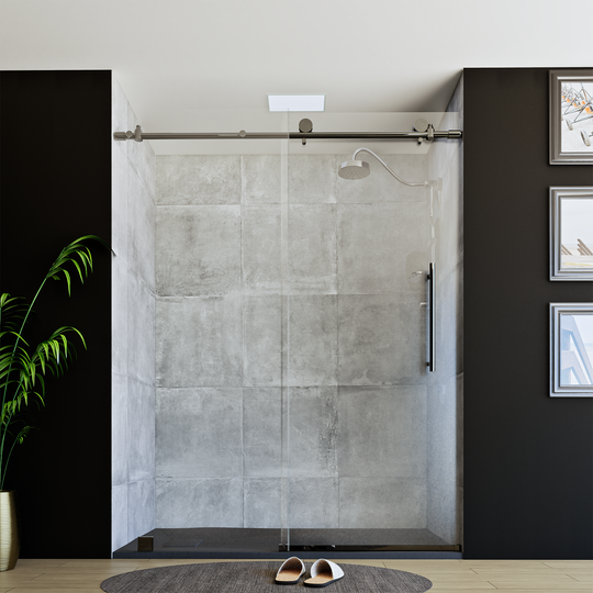 60" X 76" Armani Grey Alcove Shower Wall Kit - Shower Door / Wall System / Solid Surface Shower Base Tray with Covered Drain