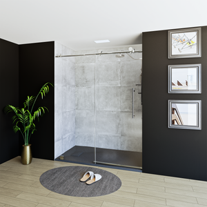 60" X 76" Armani Grey Alcove Shower Wall Kit - Shower Door / Wall System / Solid Surface Shower Base Tray with Covered Drain