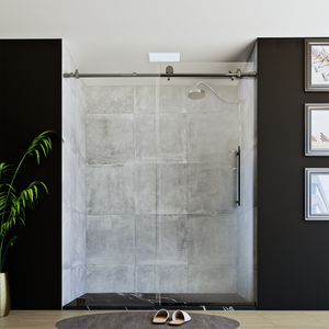60" X 76" Armani Grey Alcove Shower Wall Kit - Shower Door / Wall System / Solid Surface Shower Base Tray with Covered Drain