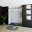 Load image into Gallery viewer, 60&quot; x 76&quot; Frameless Shower Door with Black - Solid Surface Shower Base Tray - Shower Kit with covered drain - and 5pc Shower Wall System