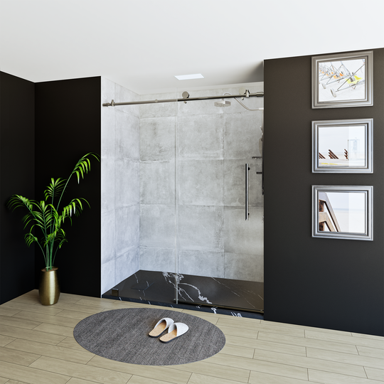60" X 76" Armani Grey Alcove Shower Wall Kit - Shower Door / Wall System / Solid Surface Shower Base Tray with Covered Drain