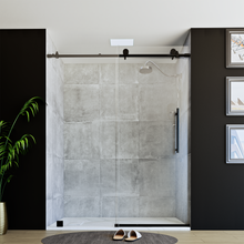 Load image into Gallery viewer, 60&quot; X 76&quot; Armani Grey Alcove Shower Wall Kit - Shower Door / Wall System / Solid Surface Shower Base Tray with Covered Drain