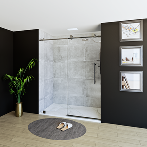 60" X 76" Armani Grey Alcove Shower Wall Kit - Shower Door / Wall System / Solid Surface Shower Base Tray with Covered Drain