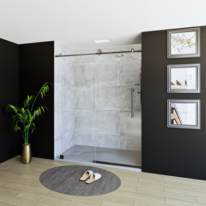 60" X 76" Armani Grey Alcove Shower Wall Kit - Shower Door / Wall System / Solid Surface Shower Base Tray with Covered Drain