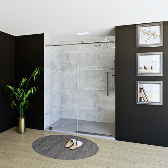 60" X 76" Armani Grey Alcove Shower Wall Kit - Shower Door / Wall System / Solid Surface Shower Base Tray with Covered Drain