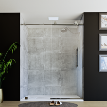 Load image into Gallery viewer, 60&quot; X 76&quot; Armani Grey Alcove Shower Wall Kit - Shower Door / Wall System / Solid Surface Shower Base Tray with Covered Drain