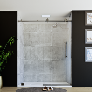 60" X 76" Armani Grey Alcove Shower Wall Kit - Shower Door / Wall System / Solid Surface Shower Base Tray with Covered Drain