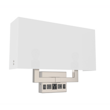 Load image into Gallery viewer, 2-Light, Wall Sconce for Bedroom with 2 Switch, 2 USB &amp; 1 Outlet, White Fabric / Acrylic Shade, Wall Mounted Lamps for Hotel, Corridor and Restaurant