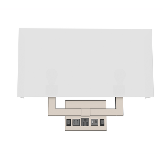 2-Light, Wall Sconce for Bedroom with 2 Switch, 2 USB & 1 Outlet, White Fabric / Acrylic Shade, Wall Mounted Lamps for Hotel, Corridor and Restaurant