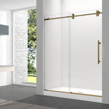 Load image into Gallery viewer, Ivanees Single Sliding Frameless Shower Door 8mm Clear Tempered Glass - Barn Door Style - Brushed Gold - 60 x 76 Inch