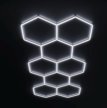 Load image into Gallery viewer, Hexagon LED Garage Light, 8 Hex Kit (35pcs), 6w/pc (Total Power 210W), 6500K, 120 - 130lm/w, AC100 - 277v,IP44, CRI:&gt;80, For Garage, Shop, Gym, Basement, Barbershop, Warehouse, Car Detailing Shop - LEDMyPlace