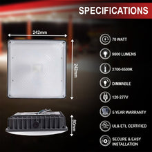 Load image into Gallery viewer, LED Canopy Light with 30W - 70W Selectable Wattage &amp; 3000K - 5000K CCT – Bronze - LEDMyPlace
