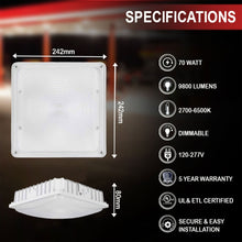 Load image into Gallery viewer, LED Canopy Light with 30W - 70W Selectable Wattage &amp; 3000K - 5000K CCT– White - LEDMyPlace