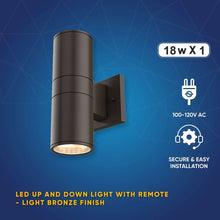 Load image into Gallery viewer, LED Outdoor Up &amp; Down Lights With Remote, RGBW, Cylinder, 18WX1, AC100-277V, IP65, ETL CE RoSH Approval, Outdoor Wall Lights