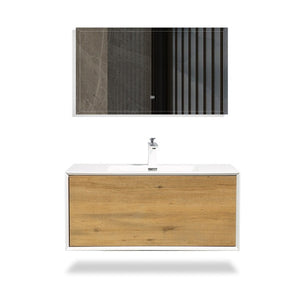 Frescia White Oak Floating / Wall Mounted Bathroom Vanity With Acrylic Sink