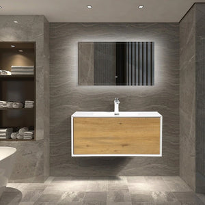 Frescia White Oak Floating / Wall Mounted Bathroom Vanity With Acrylic Sink