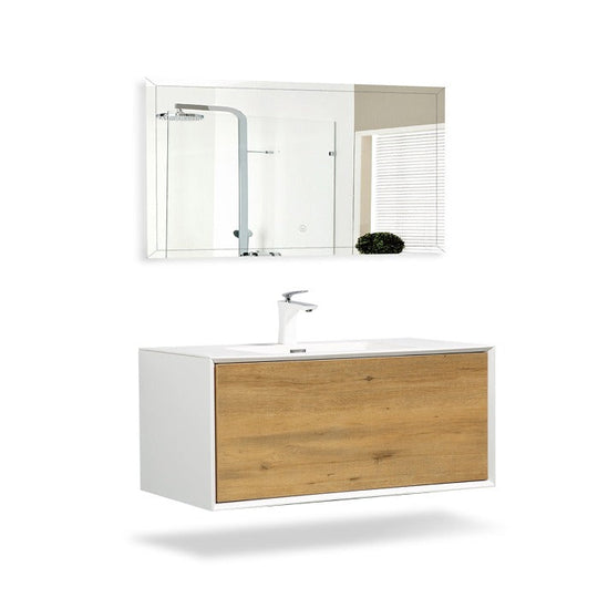 Frescia White Oak Floating / Wall Mounted Bathroom Vanity With Acrylic Sink