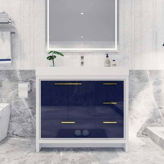 Ashley 42 Inch Freestanding Bathroom Vanity With Reinforced Acrylic Sink Top, 4 Drawers & 2 Doors