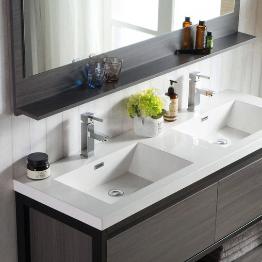 Logon Modern Freestanding Bathroom Vanity With Acrylic Sink, Drawer & Open Shelf Storage