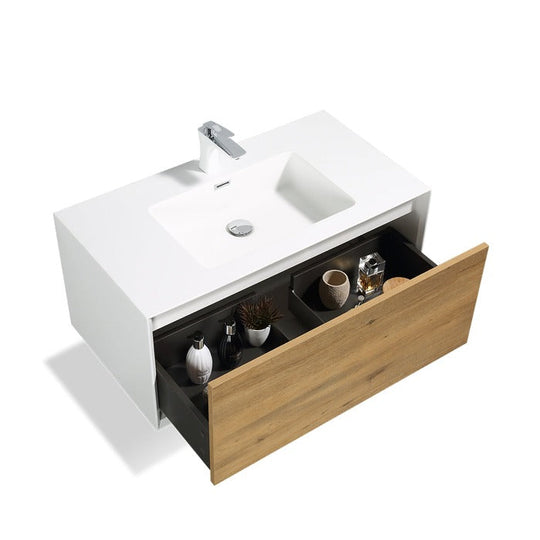 Frescia White Oak Floating / Wall Mounted Bathroom Vanity With Acrylic Sink