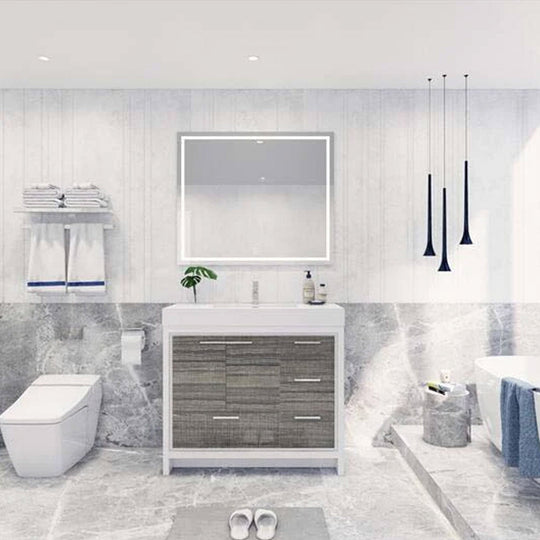 Ashley 42 Inch Freestanding Bathroom Vanity With Reinforced Acrylic Sink Top, 4 Drawers & 2 Doors