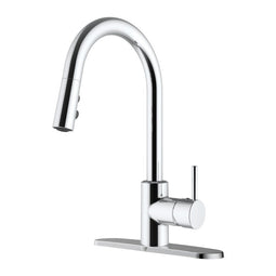Pull Down Kitchen Faucet with Single Lever Handle and Plastic Deckplate in Chrome Polished