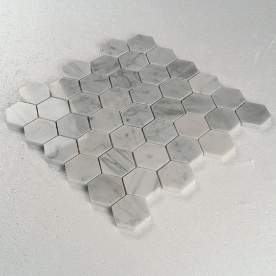 2 in. Hexagon Bianco Carrara White Polished Marble Mosaic